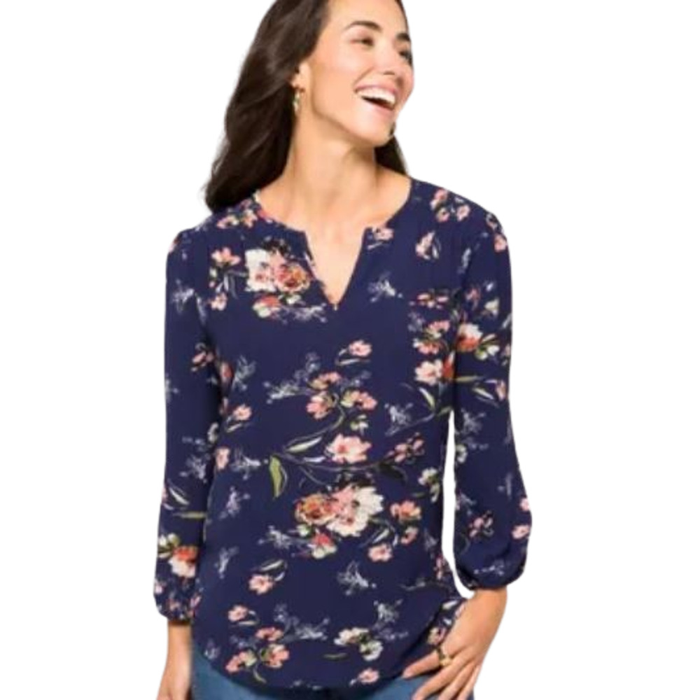 Fun2fun Kenmore Split Neck Blouse - Navy Blue NWOT Size Small